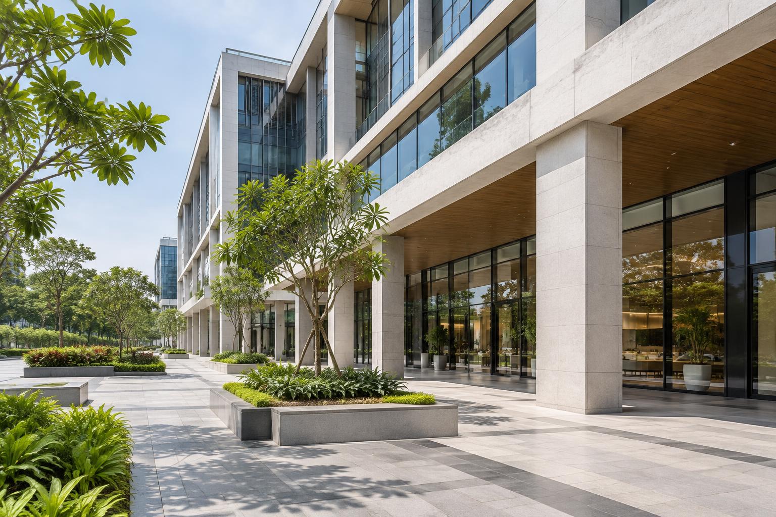 Modern glass and stone commercial building
